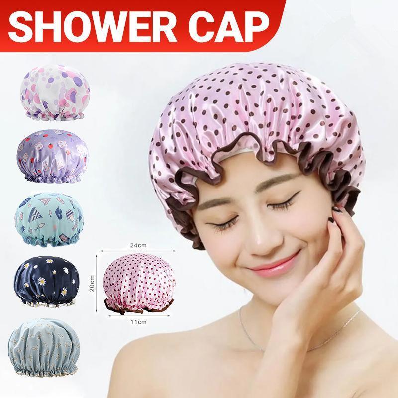 V528-SHOWERCAP-PURPLE-211136-202509301436-00 Double Layer Lux Shower Cap Bath Hat Hair Care Women Sleep Waterproof Reusable - Purple - Image 1