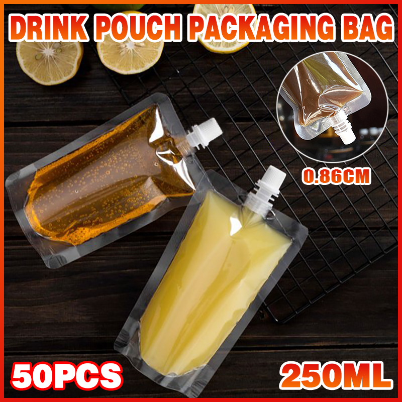 V528-SM00566-CALIBER0-86-50PCS-202509251030-00 50Pcs 250ml Clear Spout Drink Pouch Bags Leakproof Stand-Up Packaging - Image 1