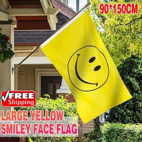 V528-SMILEY-YELLOW-74520-202509251315-00 Large Yellow Smiley Face Flag Heavy Duty Outdoor Happy 90 X 150 CM - 3ft x 5ft - Image 1