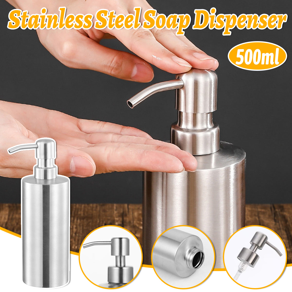 V528-SOAP-DISPENSER-500ML-368032-202509251311-00 Soap Dispenser 500ml Stainless Steel Pump Silver Bathroom Liquid Container - Image 1