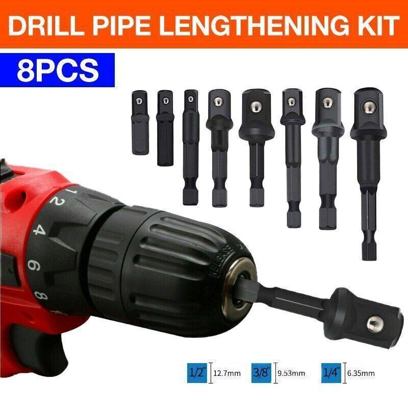 V528-SOCKETADAPTER-804154-202509251640-00 8PCS Power Drill Socket Adapter Extension Set Impact Nut Driver Hex Bit Tool Kit - Image 1