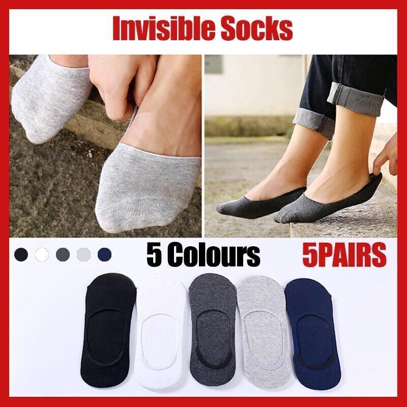 V528-SOCKS-5PCS-5COLOUR2NAVY-10286-202510010745-00 5 Pairs No Show Liner Socks Non Slip Cotton Low Cut Invisible Unisex Footies - White+Light Grey+Dark Grey+Navy*2 - Image 1