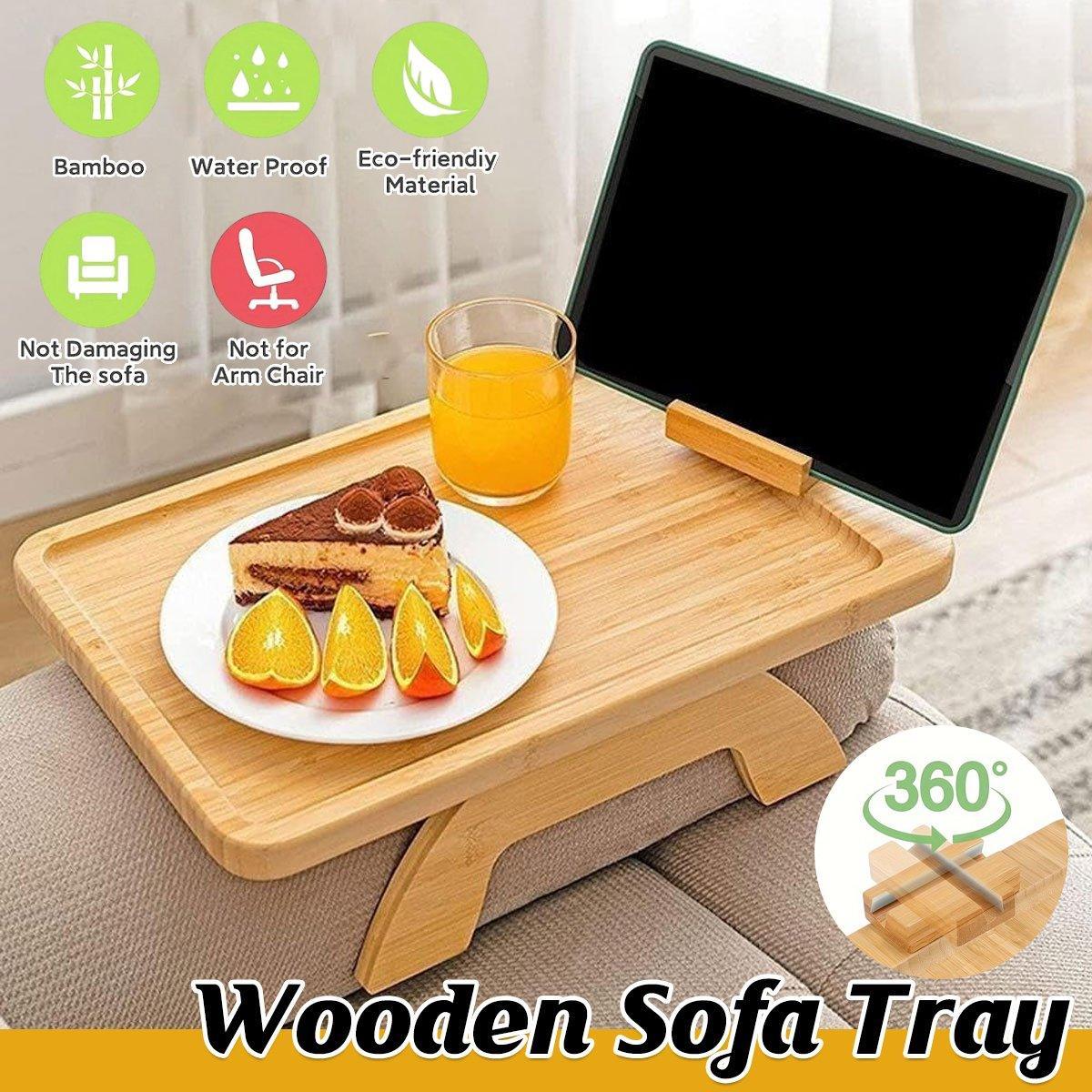 V528-SOFA-TRAY-839651-202509251411-00 Wooden Lazy Sofa Tray Rotating With Mobile Phone Tablet Holder Plate Breakfast Snack Foldable - Image 1
