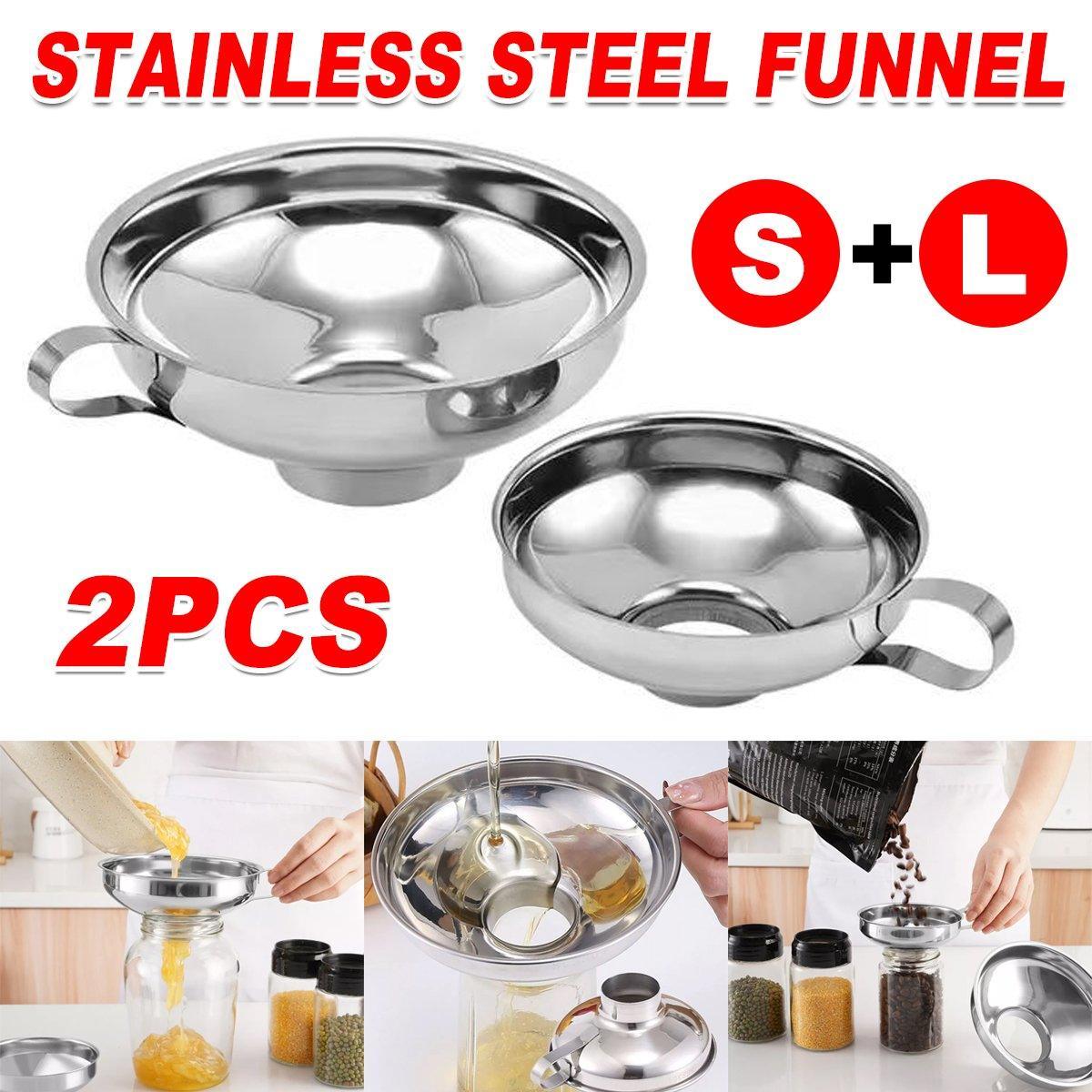 V528-STAINLESS-STEEL-FUNNEL-2PCS-854233-202509190925-00 2pcs Stainless Steel Wide Mouth Funnel Large Bore Oil Drain Household Funnel Set - Image 1