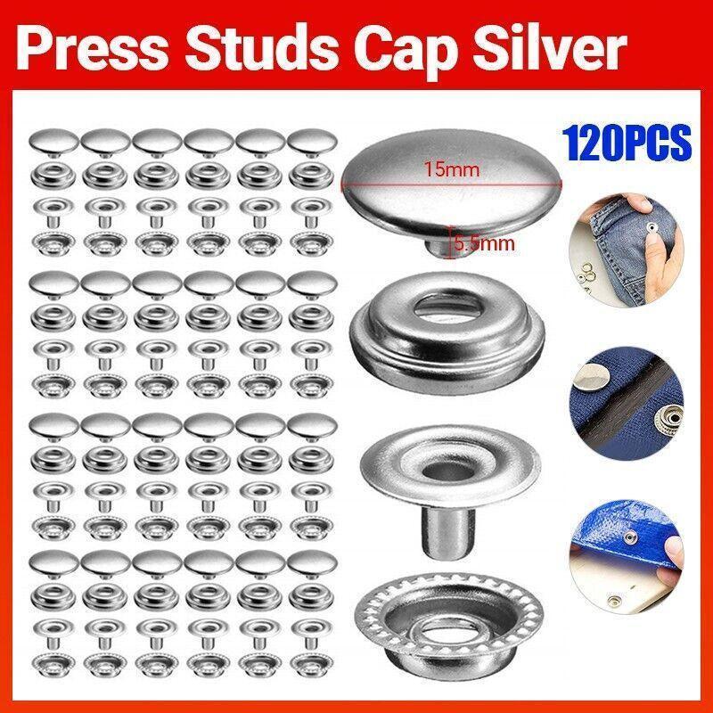 V528-STEELSNAP120PCS-166521-202509291454-00 120PCS 15mm Stainless Steel Snap Fasteners Press Studs Cap Button Boat - Image 1