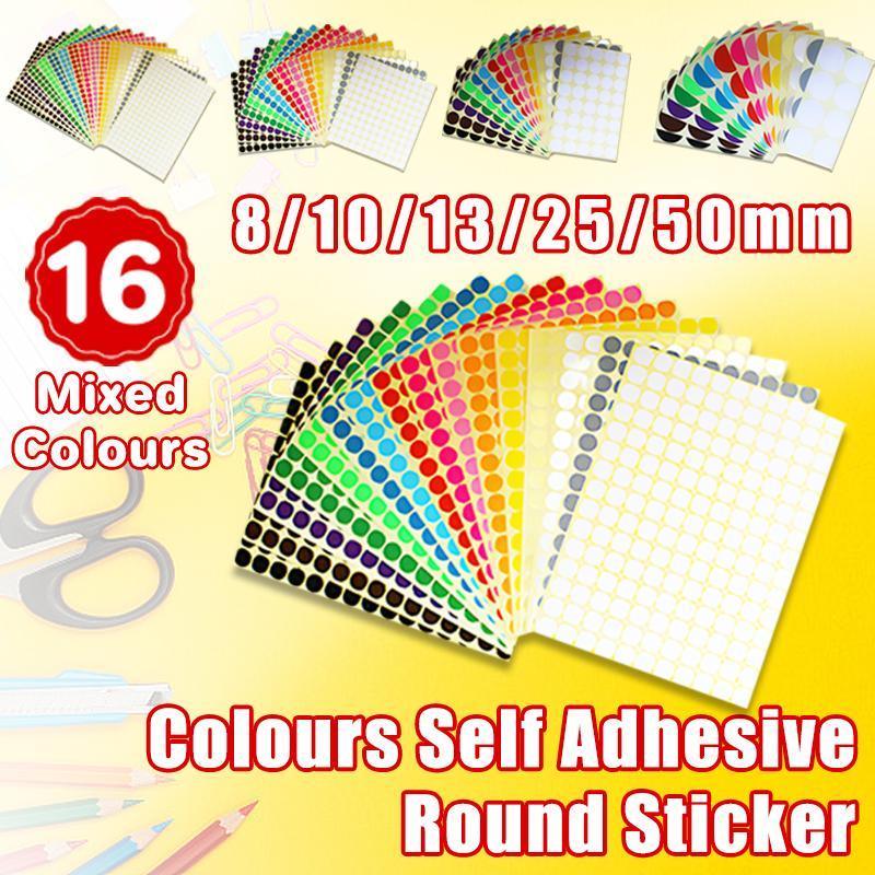 V528-STICKER-16PCS-MIX-50MM-627498-202509302000-00 8mm to 50mm Round Dot Stickers Coloured Paper Labels Circles Dot Adhesive Sticky - 50mm 8 Dots -16 Sheets - Image 1