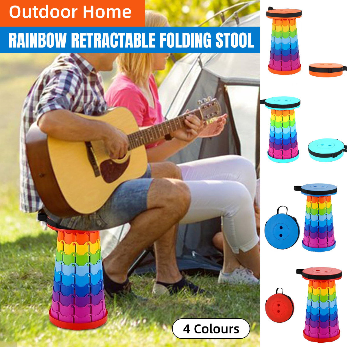 V528-STOOL-RAINBOW-TURQUOISE-829226-202509301254-00 Rainbow Telescopic Folding Stool Thickened Travel Outdoor Seat for Camping - Turquoise - Image 1