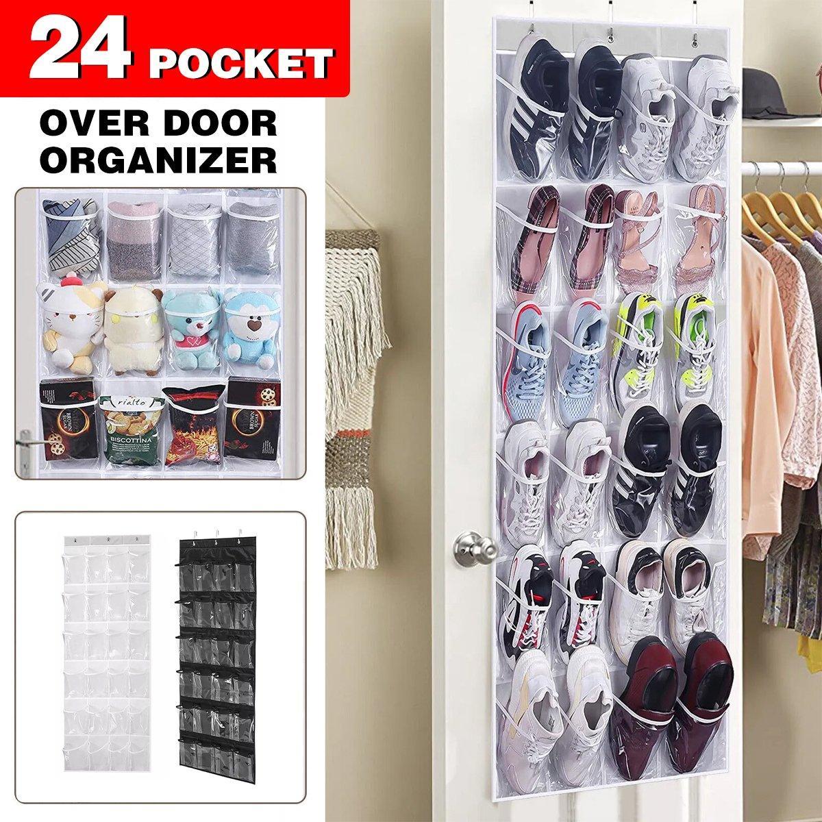 V528-STORAGE-BAG-WHITE-503908-202509301418-00 24 Pocket Shoe Organiser Bag Over Door Holder Hanging Shelf Storage Rack Hooks - White - Image 1