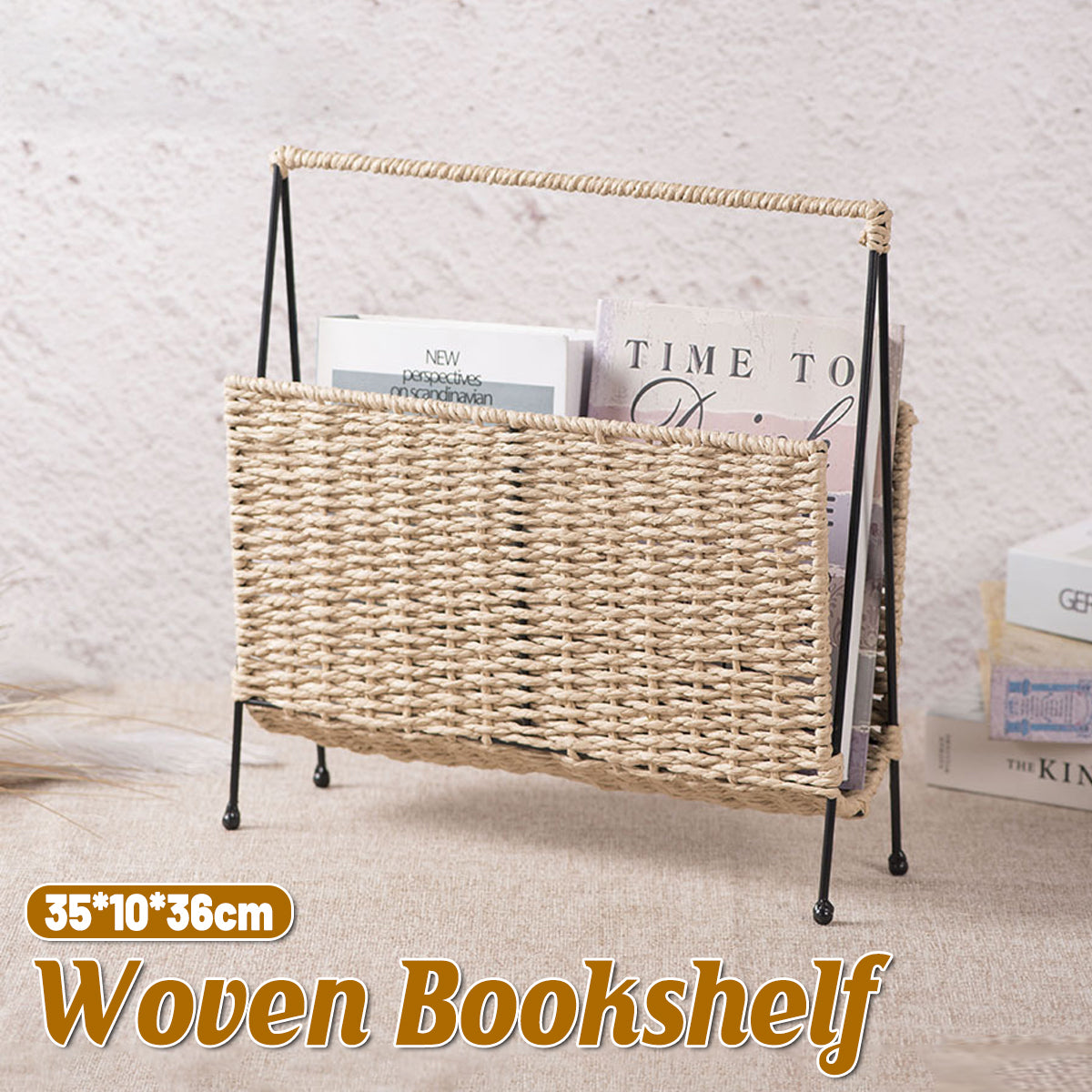 V528-STORAGE-BASKET-164951-202509251630-00 Natural Handwoven Magazine Rack Tabletop Bookshelf Newspaper Storage Basket - Image 1