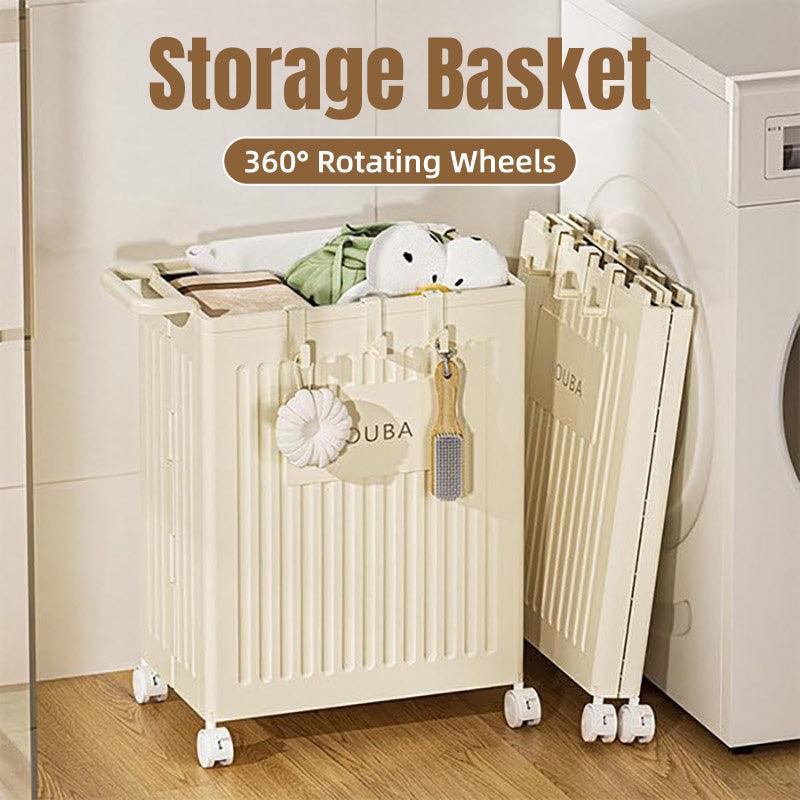V528-STORAGE-BASKET-BEIGE-514463-202509291827-00 Fitness Storage Basket Organizer Tube with Wheeled Basket for Home Use and Gym - Image 1