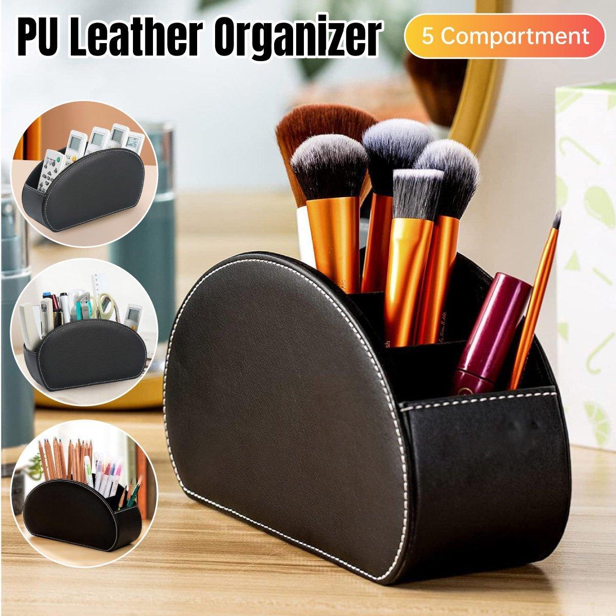 V528-STORAGE-BLACK-346459-202509251135-00 PU Leather Desktop Organiser Remote Control Office Cosmetic Storage Box Holder - Image 1