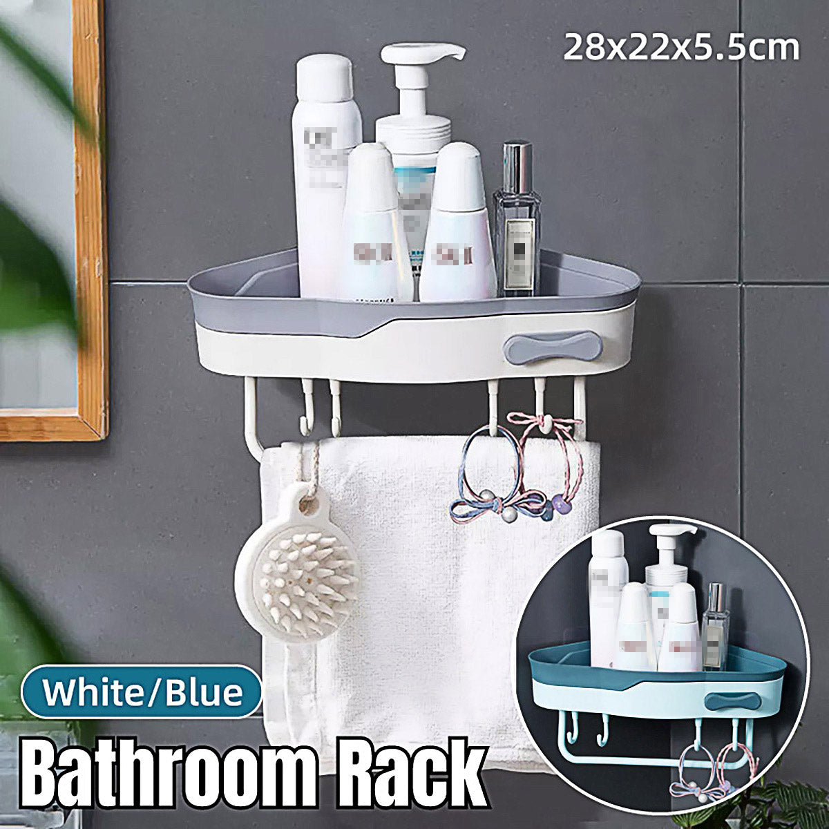 V528-STORAGE-BLUE-728765-202509301645-00 Bathroom Corner Shower Shelf Shampoo Soap Caddy Holder Rack Storage Organiser - Blue - Image 1