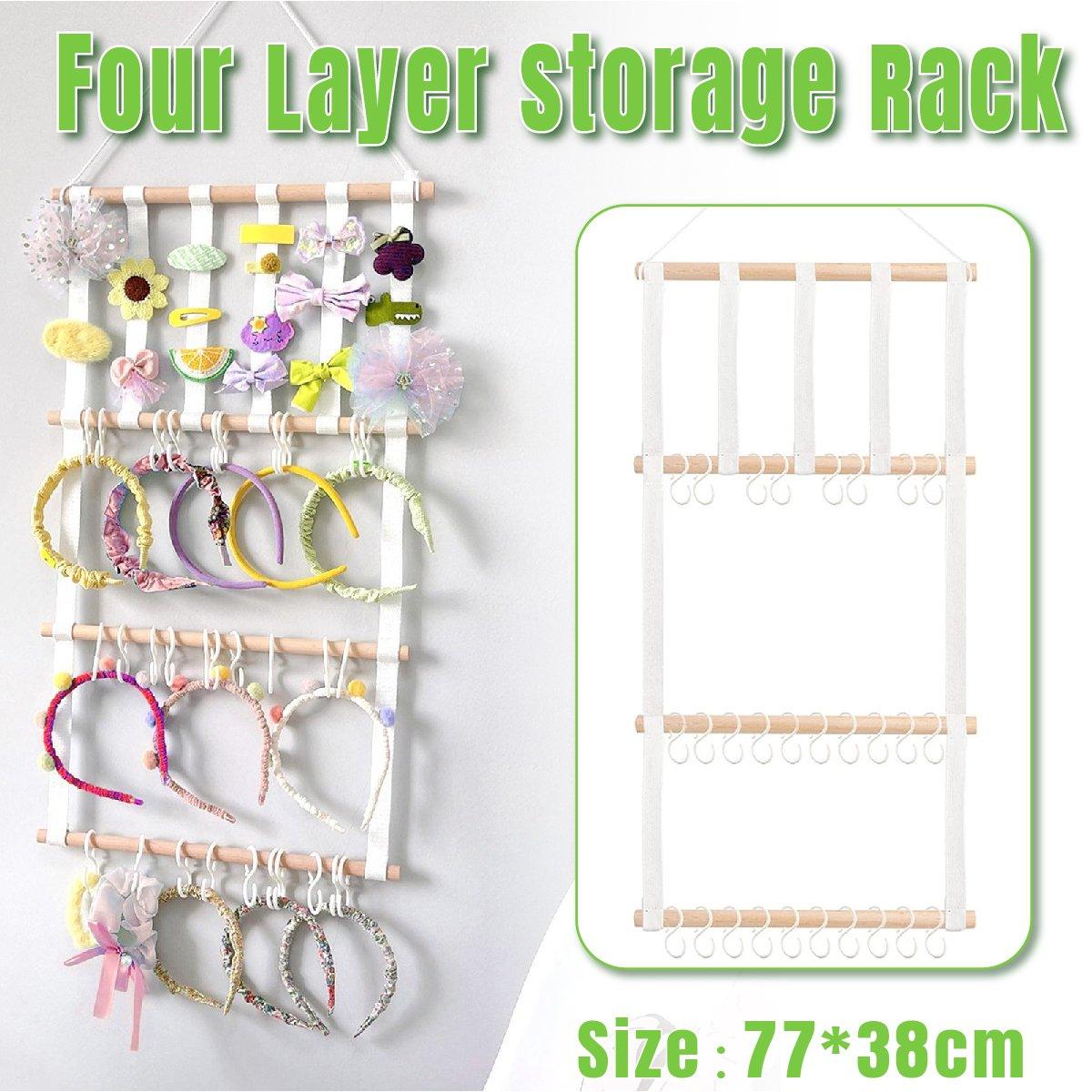 V528-STORAGE-RACK-WHITE-846451-202509250916-00 4 Tier Wooden Hair Clip Organizer Hanging Rack for Hair Clips and Ties Storage - Image 1