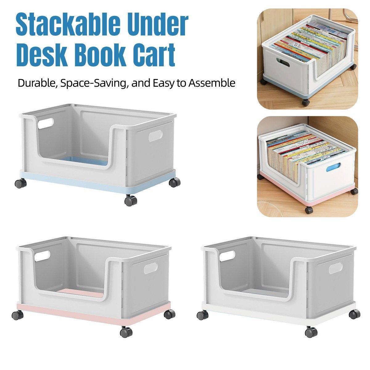 V528-STORAGE-WHITE-395299-202510010527-00 Under Desk Book Storage Box with Wheels Movable Classroom Student Organiser Rack - White - Image 1