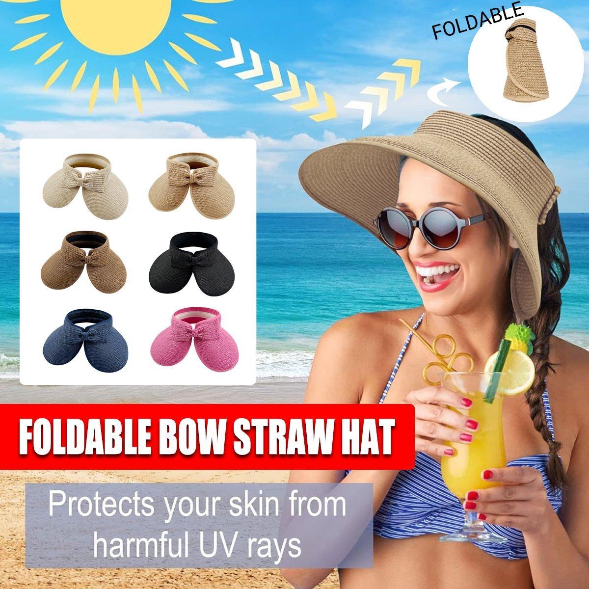 V528-STRAW-HAT-ROSE-RED-852478-202510010300-00 Women Roll Up Sun Visor Wide Brim Straw Hat Summer Foldable UV Protection Cap - Rose Red - Image 1
