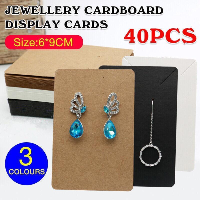 V528-STUDLINGCARD-WHITE-99331-202510011227-00 40pcs Jewellery Display Cards Necklace Earring Holder Kraft Paper 6x9cm - White - Image 1