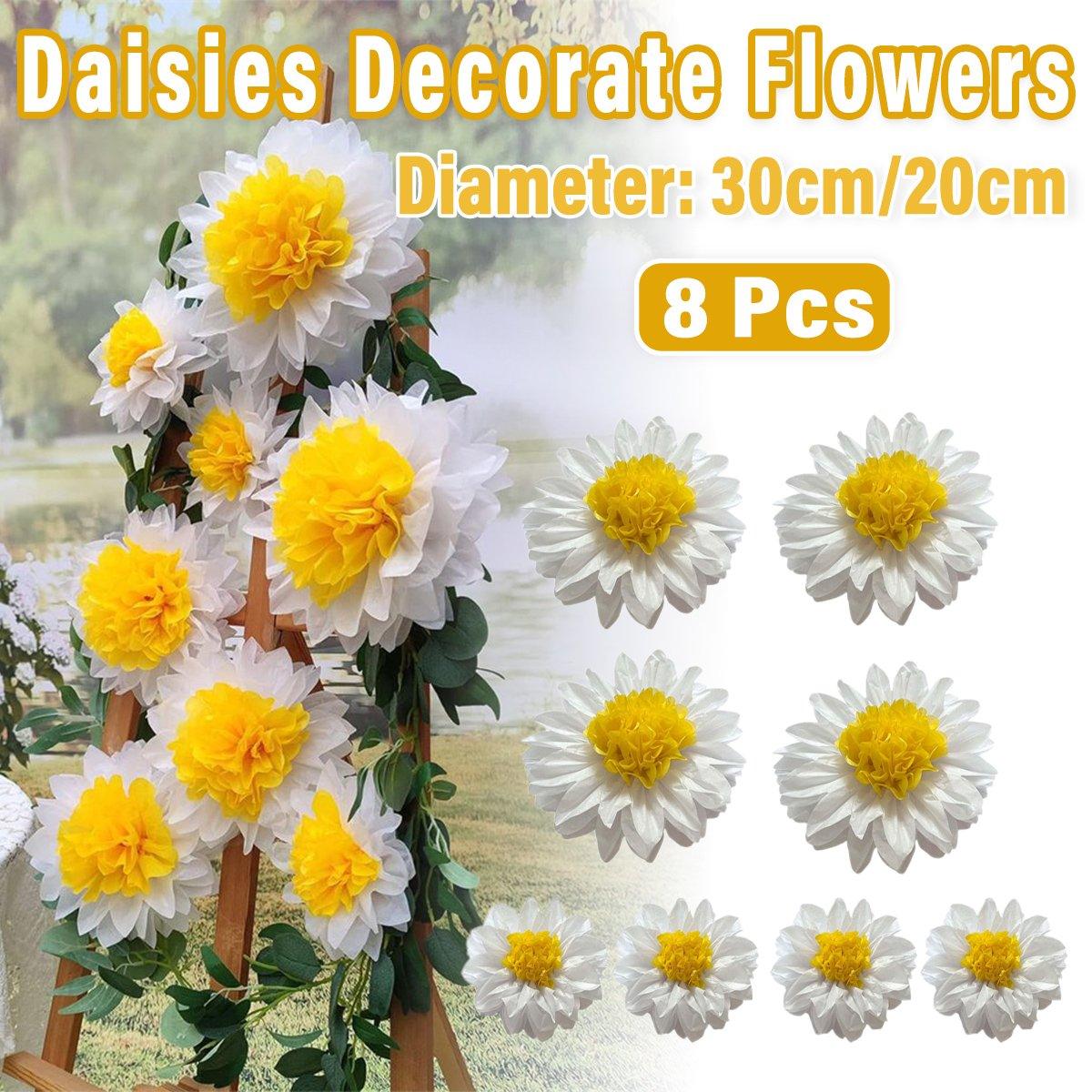 V528-SUNFLOWER-WHITE-8PCS-575362-202509291854-00 8PCS Sunflower Daisy Paper Flowers 20cm/30cm Wall Hanging Party Room Decoration - Image 1