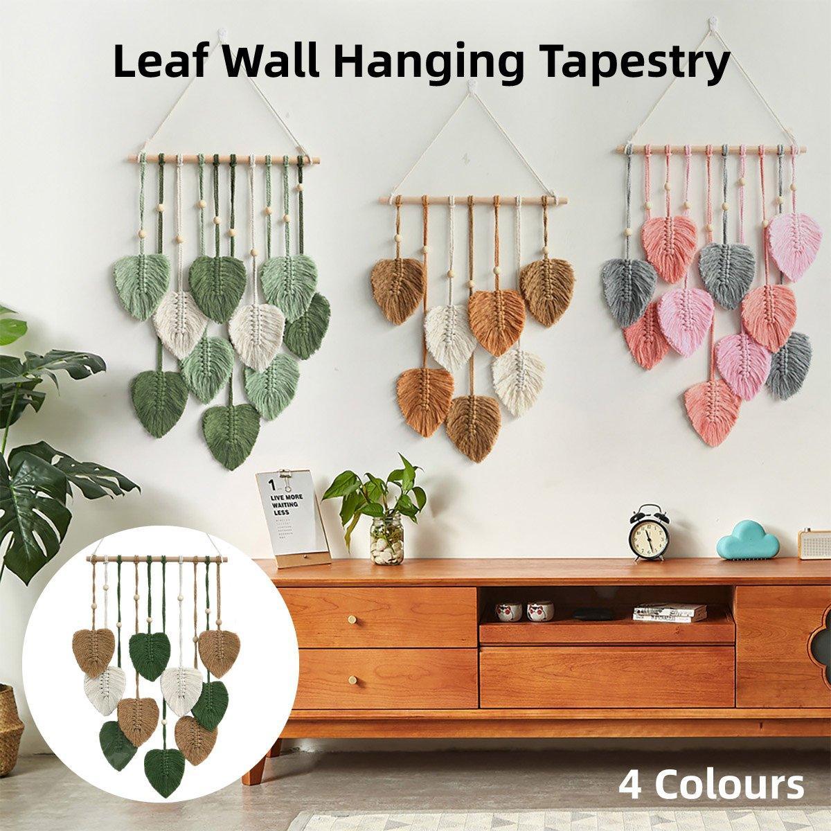 V528-TAPESTRY-PINK-307974-202509302300-00 Handmade Braided Cotton Rope Leaves Wall Hanging Home Decoration Ornament - Pink - Image 1