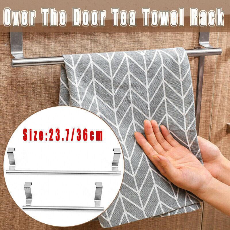 V528-TOWELRACK-23-7CM-199012-202509301954-00 Stainless Steel Over Door Towel Rack Cupboard Hanging Rail for Kitchen Bathroom - 23.7CM - Image 1