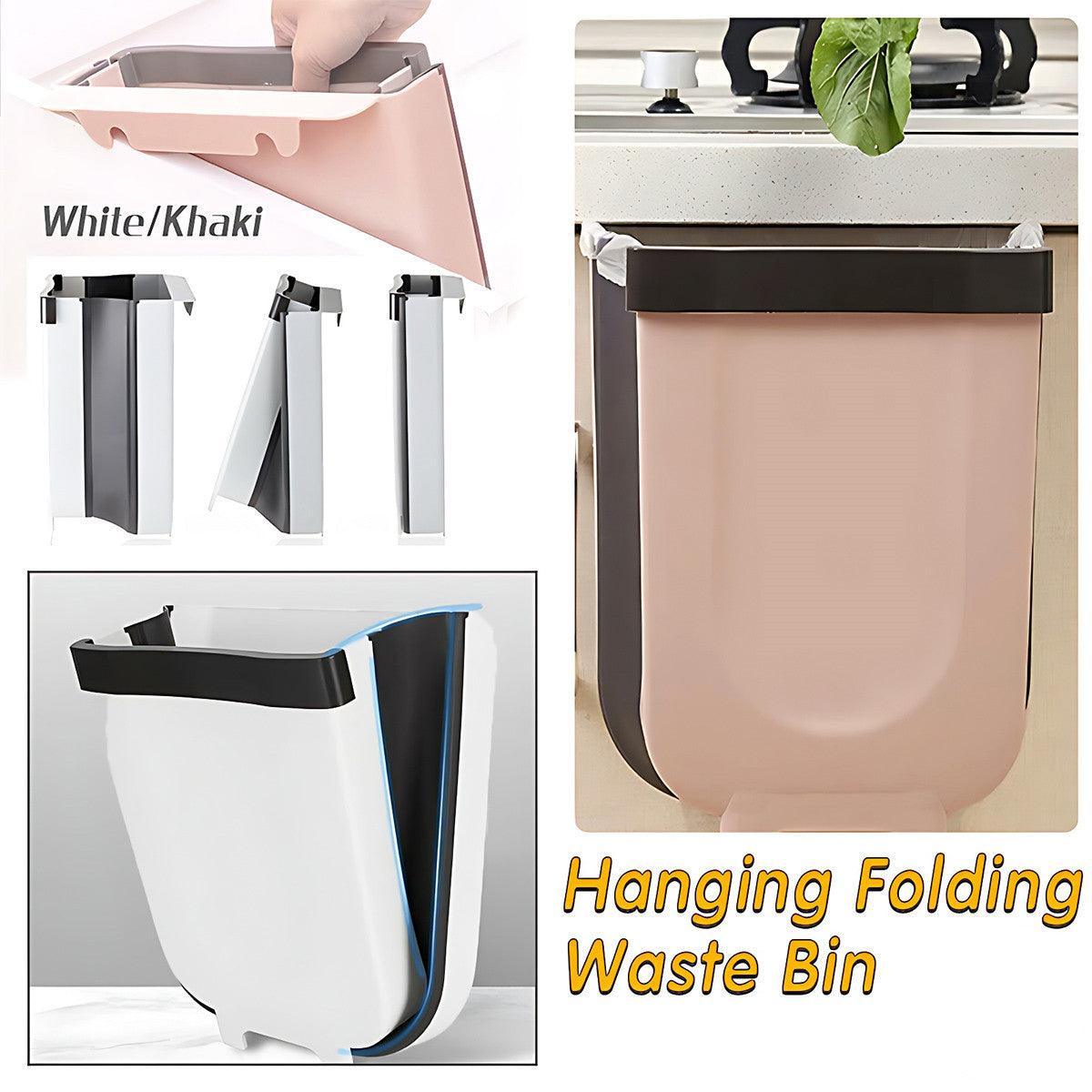 V528-TRASH-WHITE-41617-202509251410-00 9L Hanging Bin Wall Mounted Folding Waste Bin Kitchen Dining Cabinet Trash Can - White - Image 1