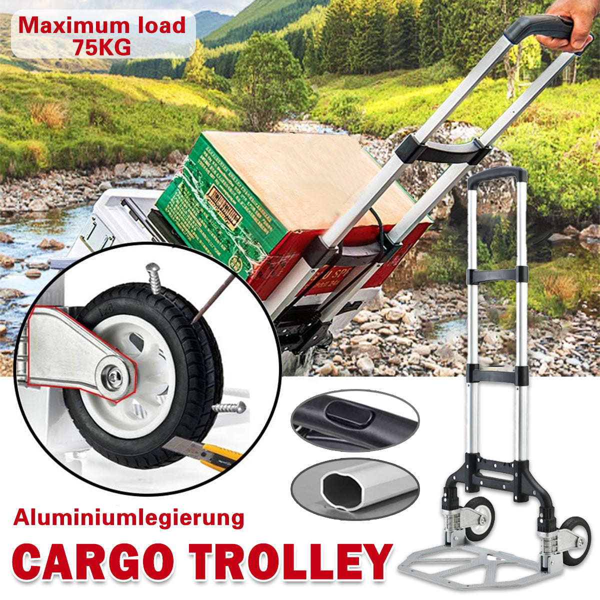 V528-TROLLEY-SJ-BLACK-ALUMI-948152-202509251141-00 Folding Hand Trolley Cart Heavy Duty Utility Truck Portable Pull Wagon Trailer - Image 1
