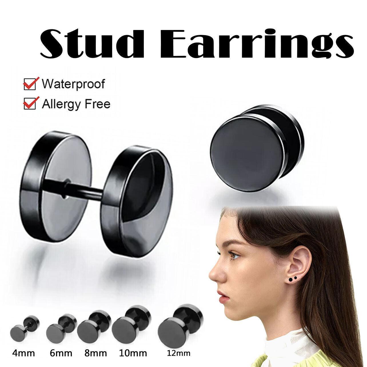 V528-UNITS1PAIR8MSIZE-8MM25156-202510010509-00 Pair Black Flat Round Barbell Plug Stud Earrings Stainless Steel Mens Gym 4-12Mm - 8mm - Image 1