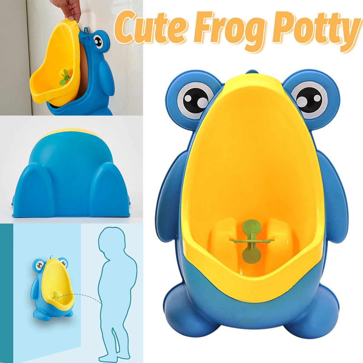 V528-URINAL-BLUE-982145-202509291754-00 Wall Mounted Frog Urinal for Young Users Toilet Training Standing Potty Solution - Image 1