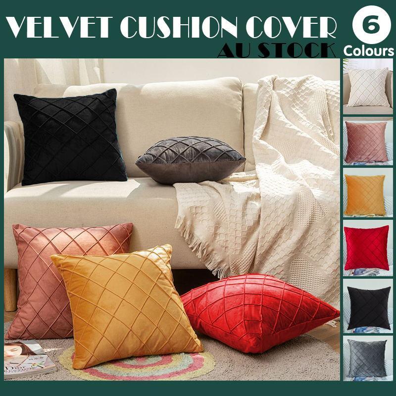 V528-VELVETCUSHIONCOVER-WHITE-465814-202510010718-00 Velvet Cushion Cover Pleated Checked Plaid Plush Decorative Lounge Cushion Cover - White - Image 1