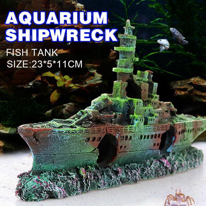 V528-WARSHIPSCENERY-221804-202509251120-00 Aquarium Shipwreck Ship Fish Tank Resin Sunken Ship Fishing Hiding Pot Decor - Image 1
