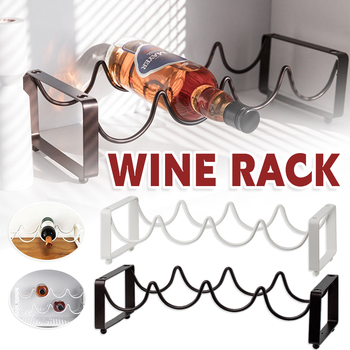 V528-WINE-RACK-BROWN-665013-202509291945-00 Iron Wine Rack Bottle Holder Metal Display Stand Tabletop Decorative Storage - Brown - Image 1