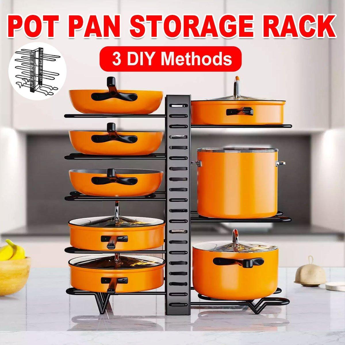 V528-WOK-STAND-8-BLACK-736115-202509251315-00 Adjustable Multi Layer Pot Lid Rack Vertical Storage Organizer Countertop Holder - Image 1
