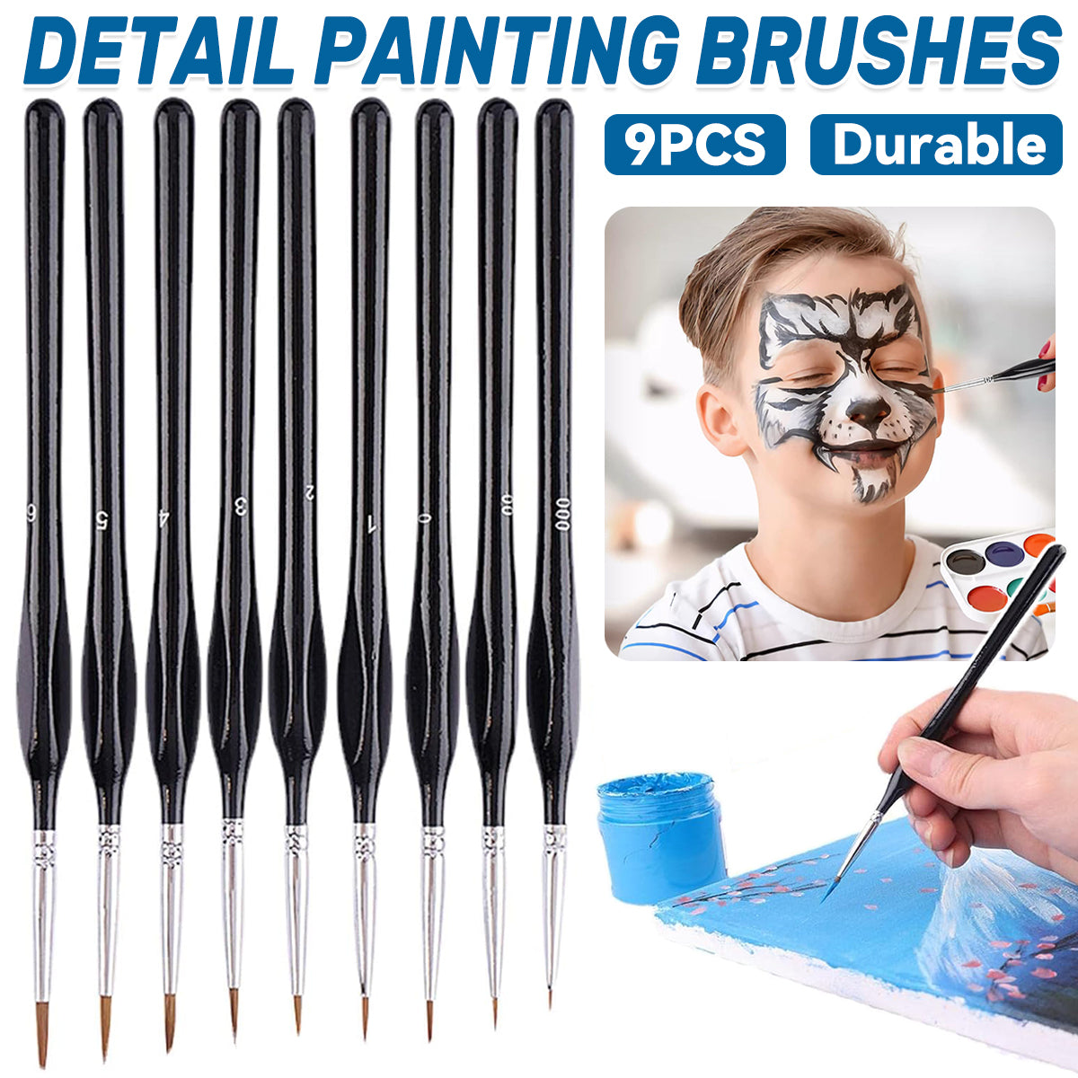 V528-XJ00527-9PCS-820700-202509251645-00 9PCS Fine Detail Paint Brush Set for Watercolour Gouache Acrylic Miniature Art - Image 1