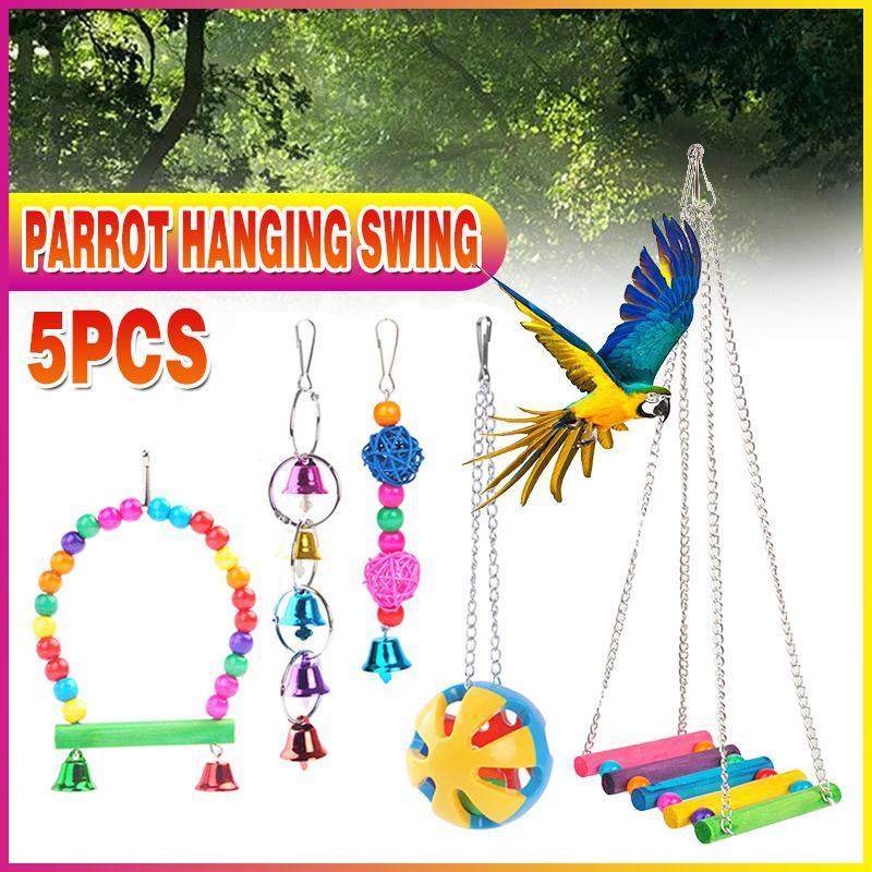 V528-XJ00572-5PCS-782556-202509251603-00 5PCS Hanging Parrot Toys Set with Swings and Ladders for Budgies Cockatiels Cages - Image 1