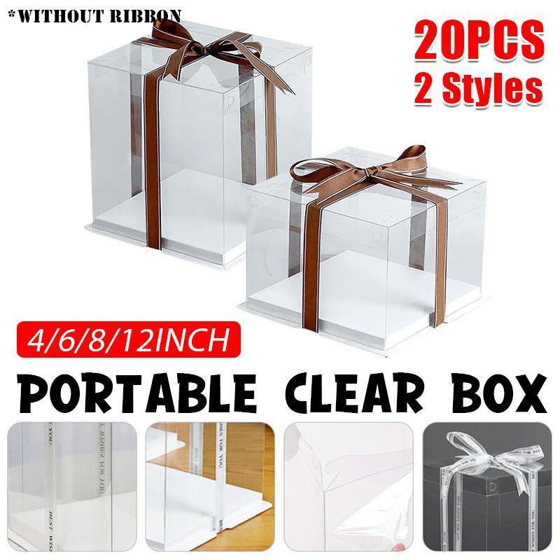 V528-ZK00002-8INCH-DOUBLE-100765-202509301654-00 20 PCS Clear Treat Box Box Portable Cake Display Transparent Birthday Cake - 8 INCH(without ribbon)-Double - Image 1