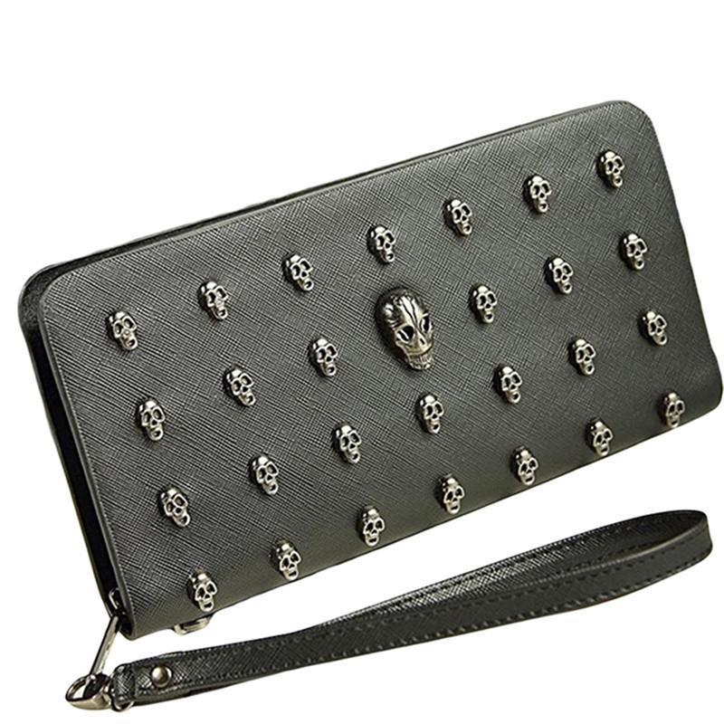 V562-08146510DBT-202508271445-00 Leather Wristlet Handbag with Metal Skull Design - Image 1