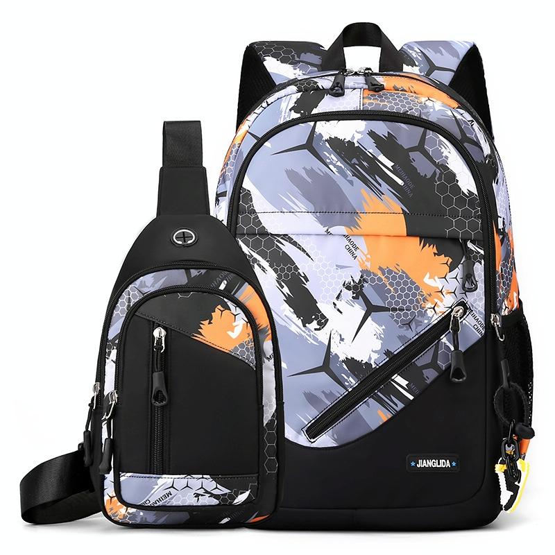 V562-1006374060DBT-202508281311-00 Lightweight 2-in-1 Backpack and Chest Bag for Men - Blue Football - Orange Honeycomb - Image 1