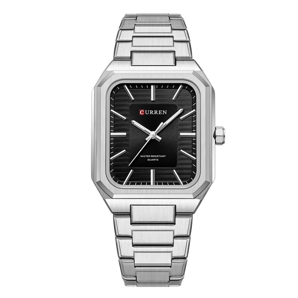V562-1055934060DBT-202508280511-00 Square Steel Strap Men Quartz Watch - Business Style - White Shell Black - Image 1