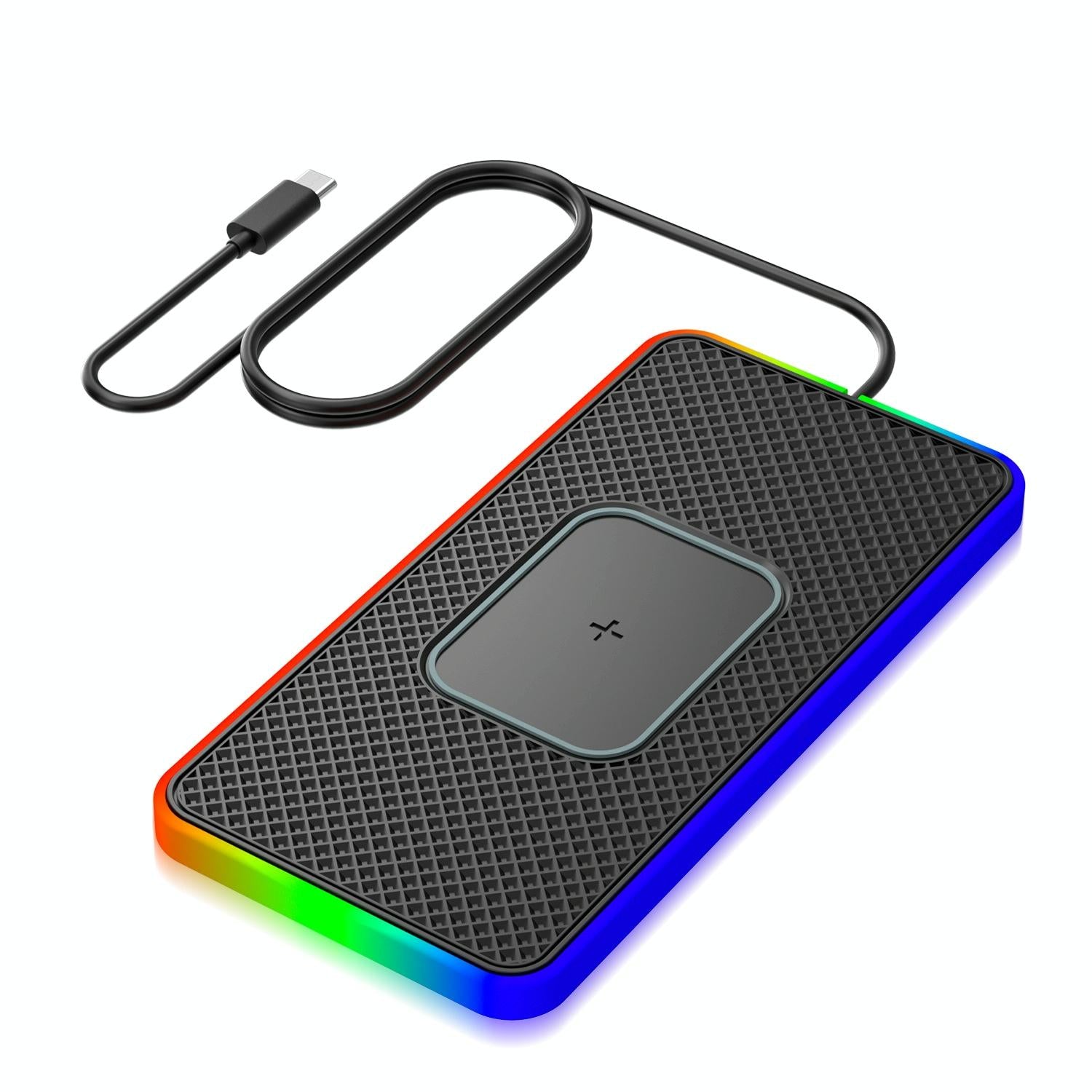 V562-2032373060DBT-202508281517-00 15w 2-in-1 Car Wireless Charger with Non-slip Mat and Colourful Light - 0.3m Usb Cable - Usb-C/Type-C Cable 1M - Image 1