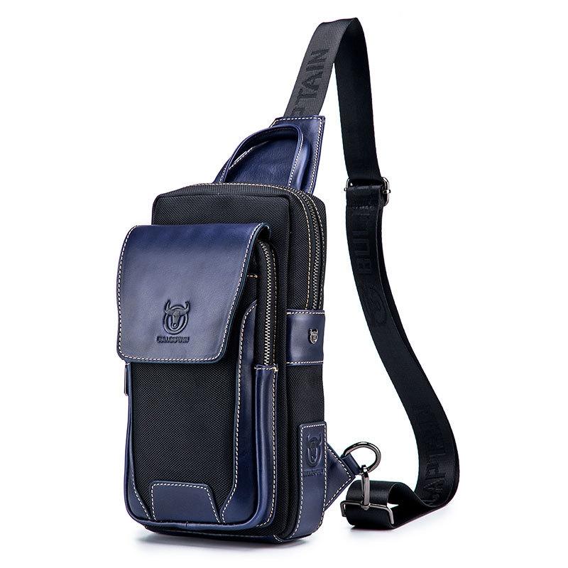 V562-2099343850DBT-202508280254-00 Blue Black Leather Men Chest Bag Casual Shoulder Bag - Image 1