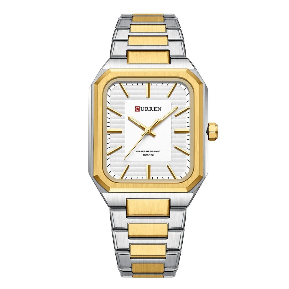 V562-3055934060DBT-202508280511-00 Square Steel Strap Men Quartz Watch - Business Style - Golden White - Image 1