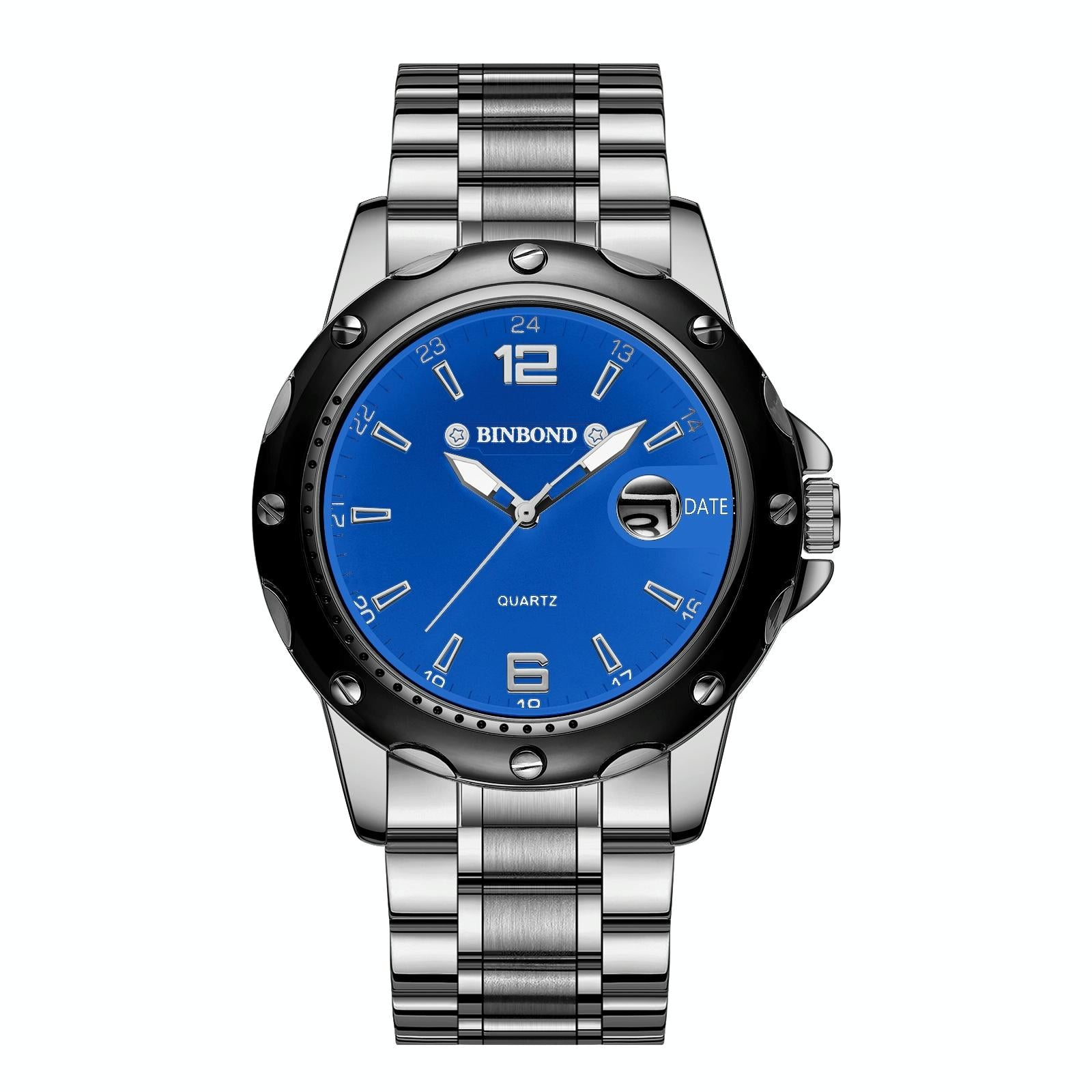 V562-3057384060DBT-202508290810-00 Waterproof Luminous Quartz Watch for Outdoor - White Steel-Blue - Image 1