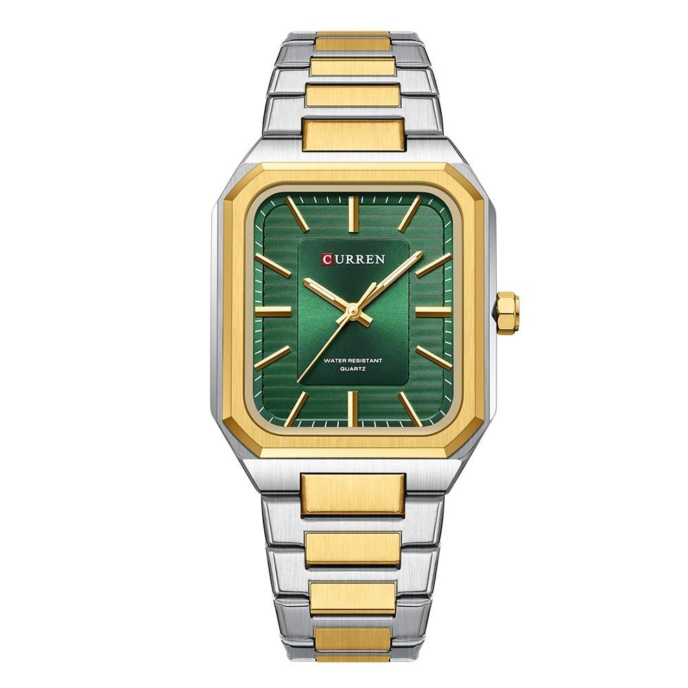 Square Steel Strap Men Quartz Watch - Business Style - Gold Green