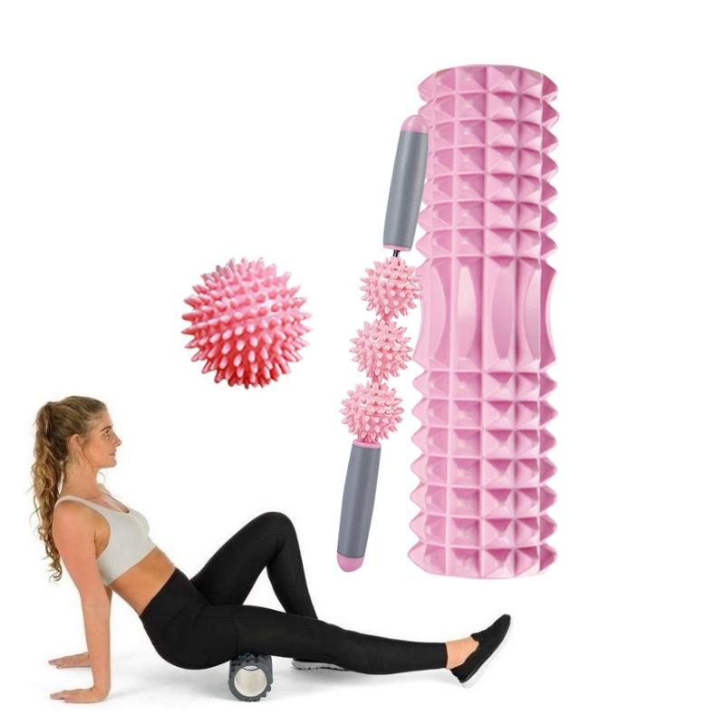 V562-4095826650DBT-202508280220-00 3-In-1 Eva Foam Roller Set For Muscle Relaxation And Yoga 45Cm Pink - Image 1