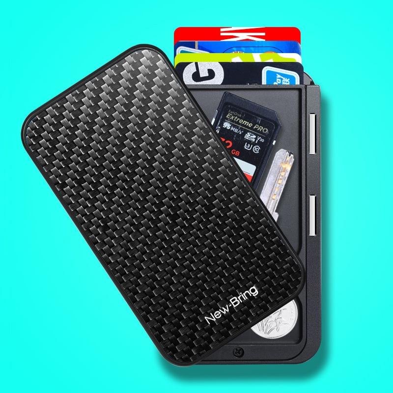 V562-5064477850DBT-202508280021-00 Rfid Blocking Metal Card Holder Automatic Shift Business Card Case Carbon Fiber - Image 1