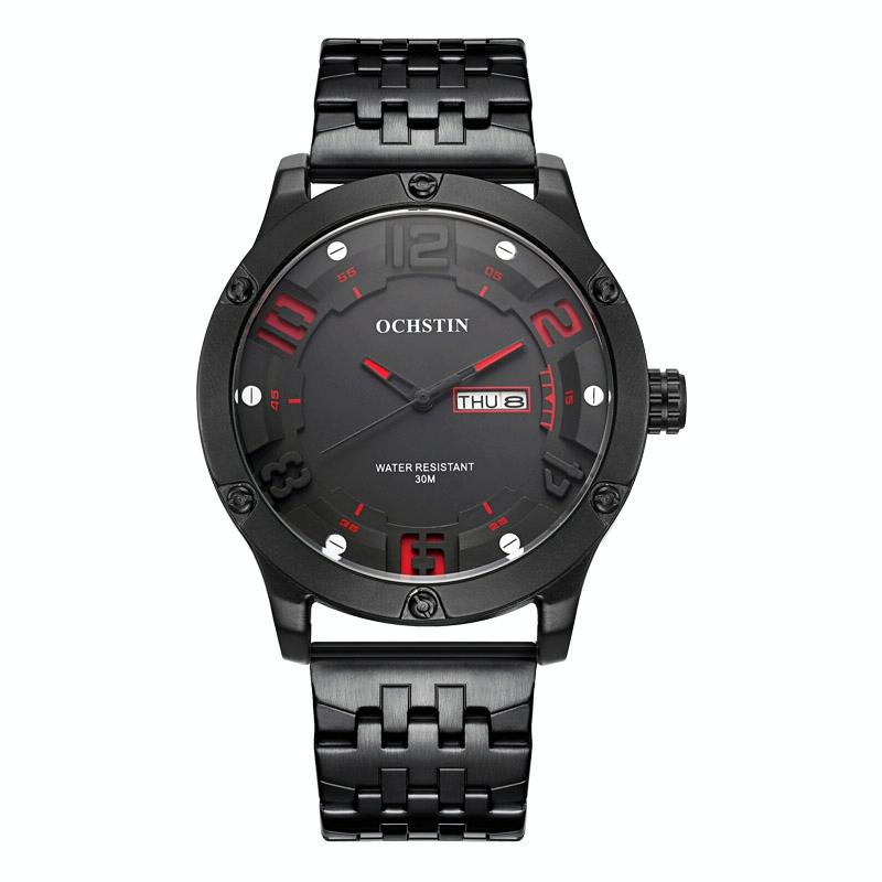 V562-A100050400ADE-202508281836-00 Stylish Day-date Men Quartz Watch with Steel Strap - Black Red - Image 1