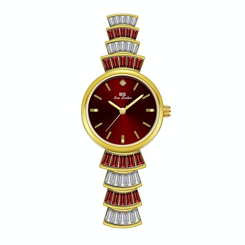 V562-A1012252060DBT-202508281517-00 Women Diamond Symphony Wrist Watch with Inlaid Diamonds - Golden Red - Image 1