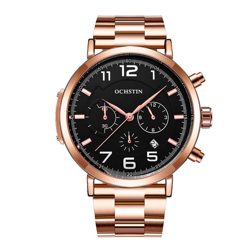 V562-A101840400ADE-202508281316-00 Men Multifunction Steel Quartz Watch with Steel Strap - Rose Gold Black - Image 1