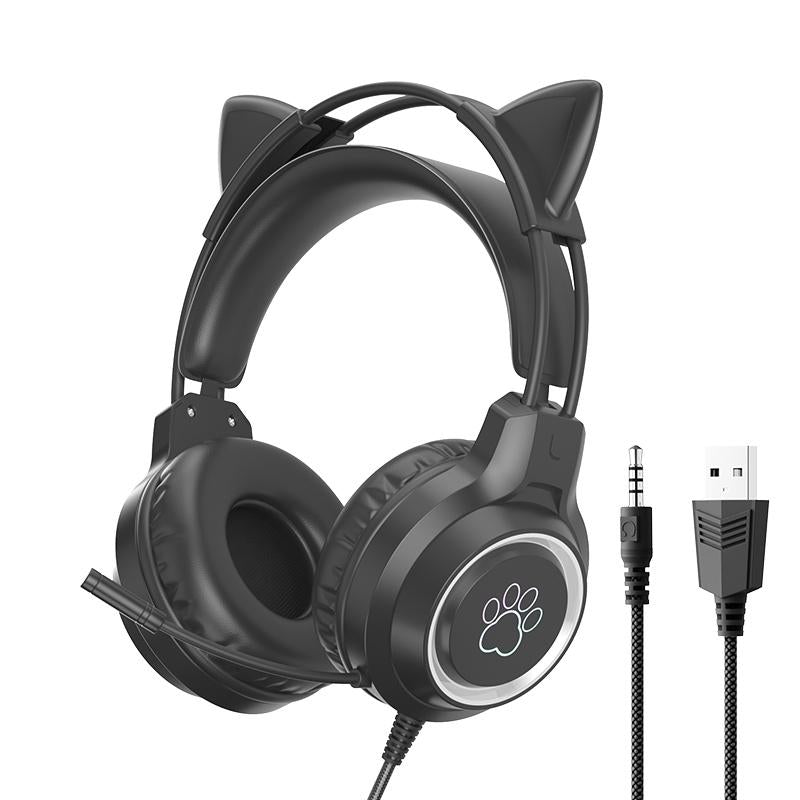 V562-A101888500ADE-202508292121-00 Rgb Cat Ear Gaming Headset - Black - Image 1