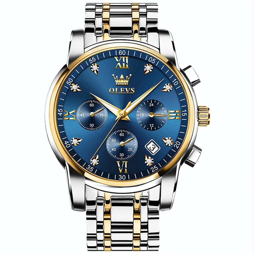 V562-A102547400ADE-202508282035-00 Waterproof Quartz Watch for Men - Multifunctional Business Design - Blue + Gold - Image 1