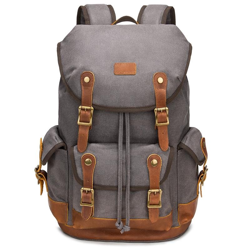 V562-A1038784060DBT-202508281504-00 Travel-ready Retro Canvas Backpack - Spacious Design - Gray - Image 1